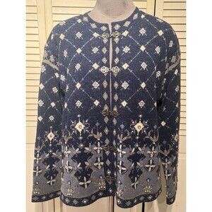 Skyr Cardigan Sweater Womens Med Wool Crew Neck Hook Front Nordic Fair Isle VTG